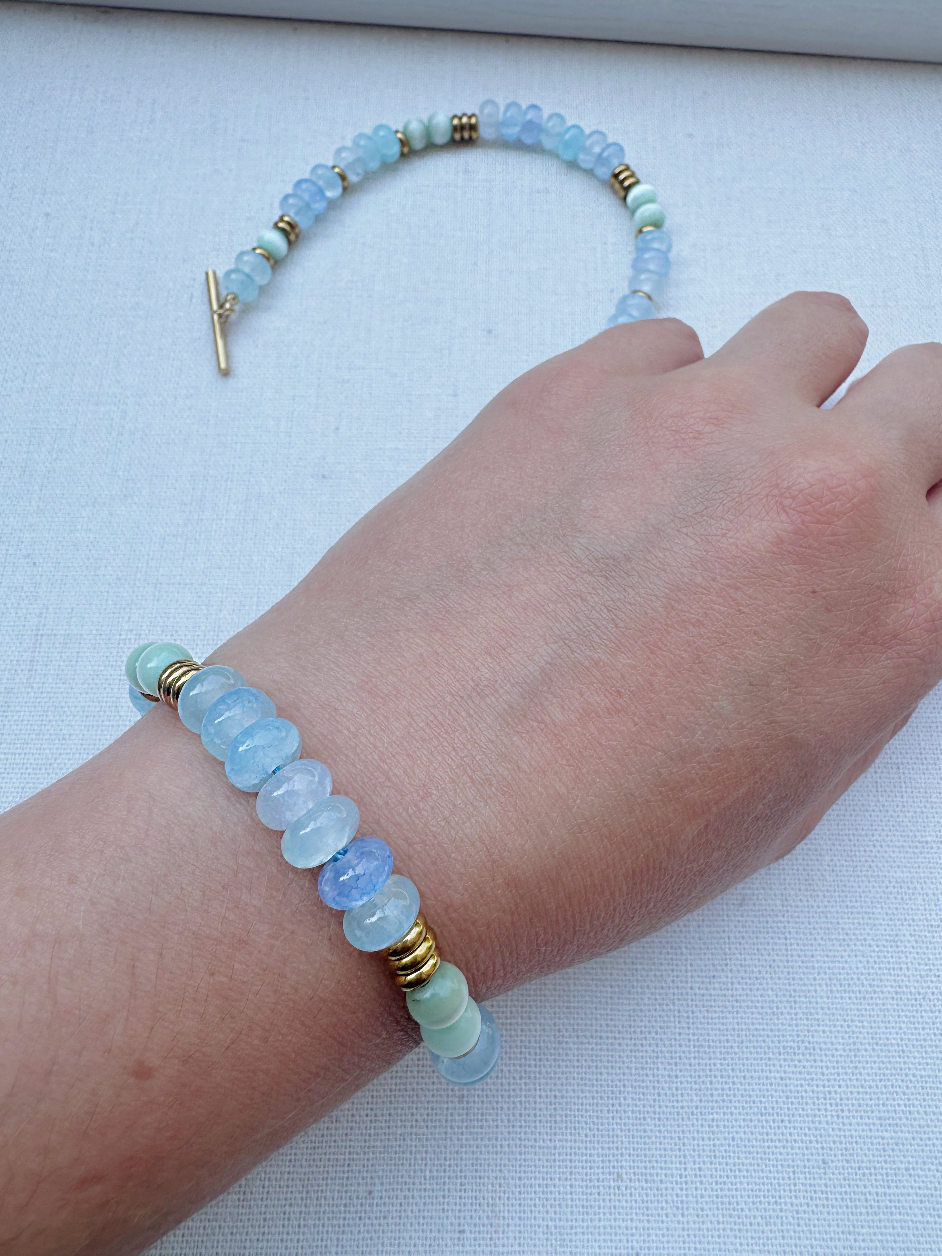 Green Cat's Eye & Aquamarine Toggle Bracelet