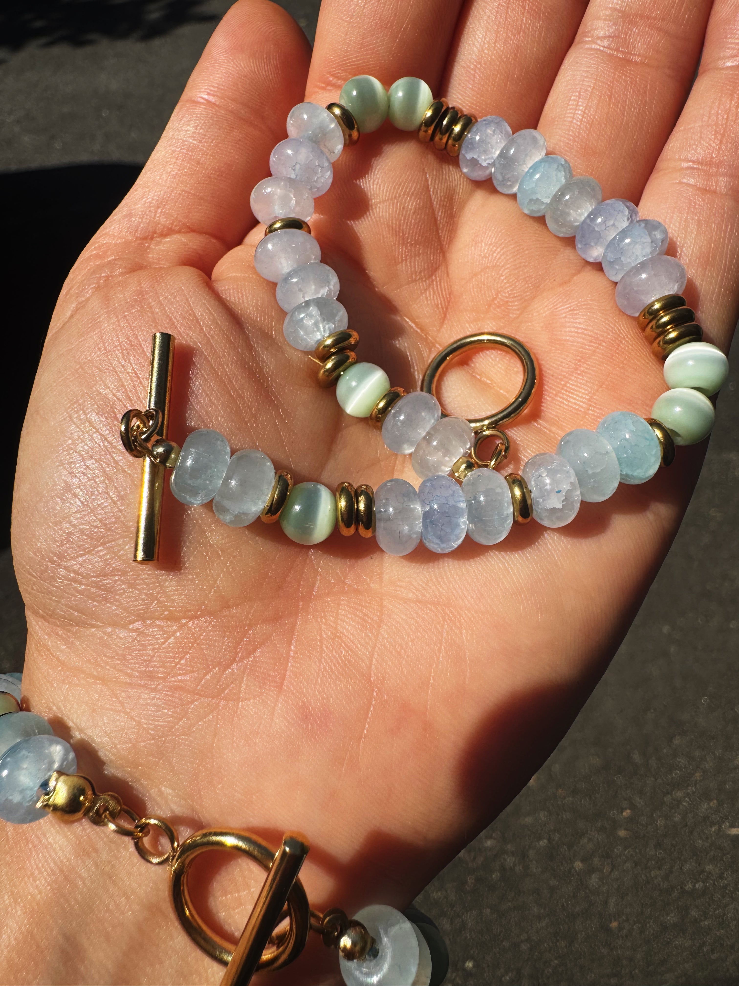 Green Cat's Eye & Aquamarine Toggle Bracelet
