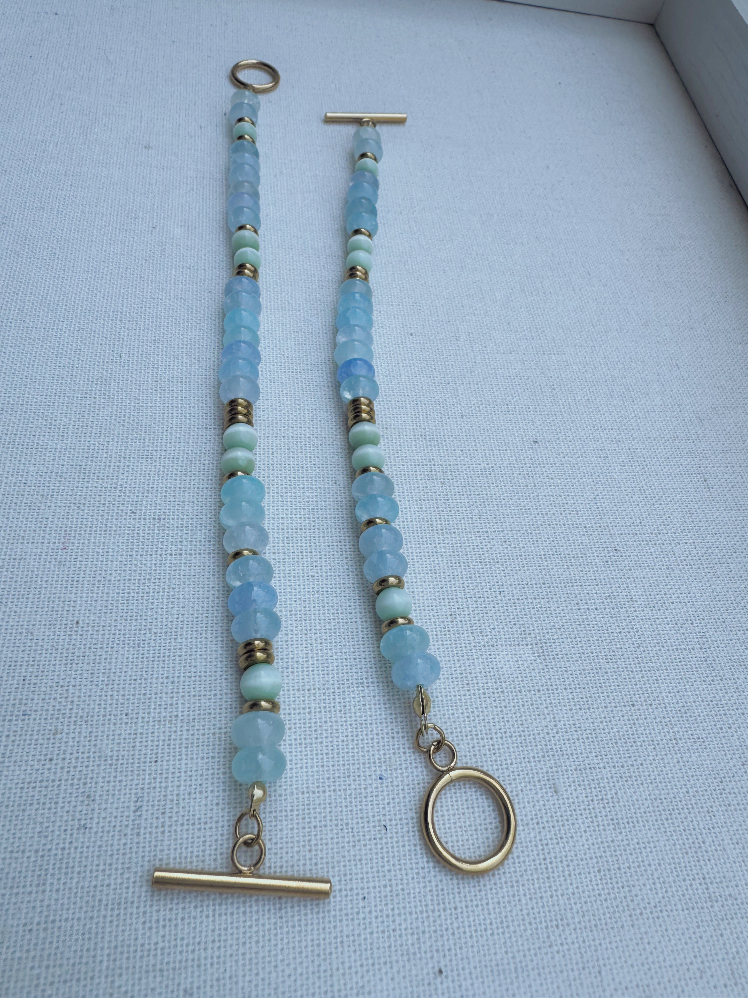 Green Cat's Eye & Aquamarine Toggle Bracelet