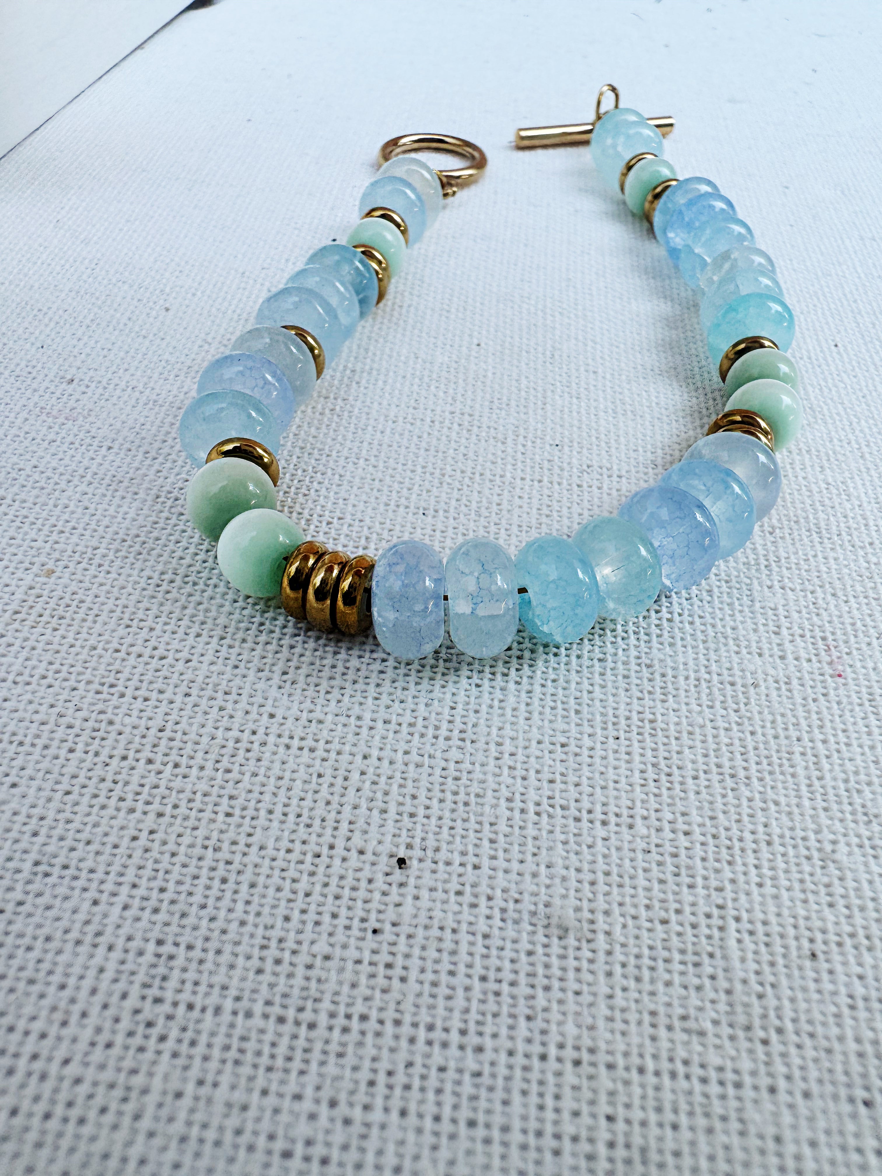 Green Cat's Eye & Aquamarine Toggle Bracelet