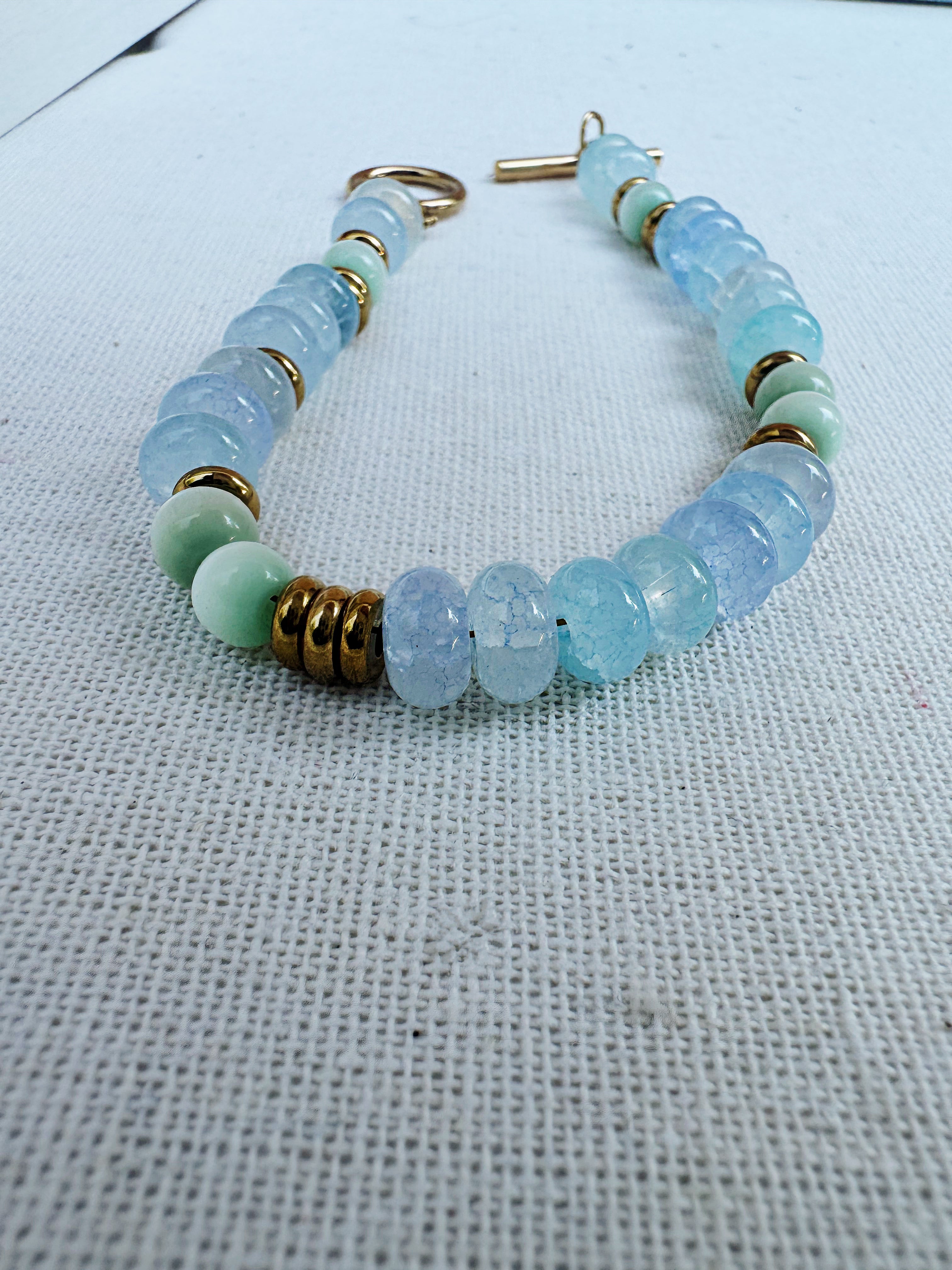 Green Cat's Eye & Aquamarine Toggle Bracelet