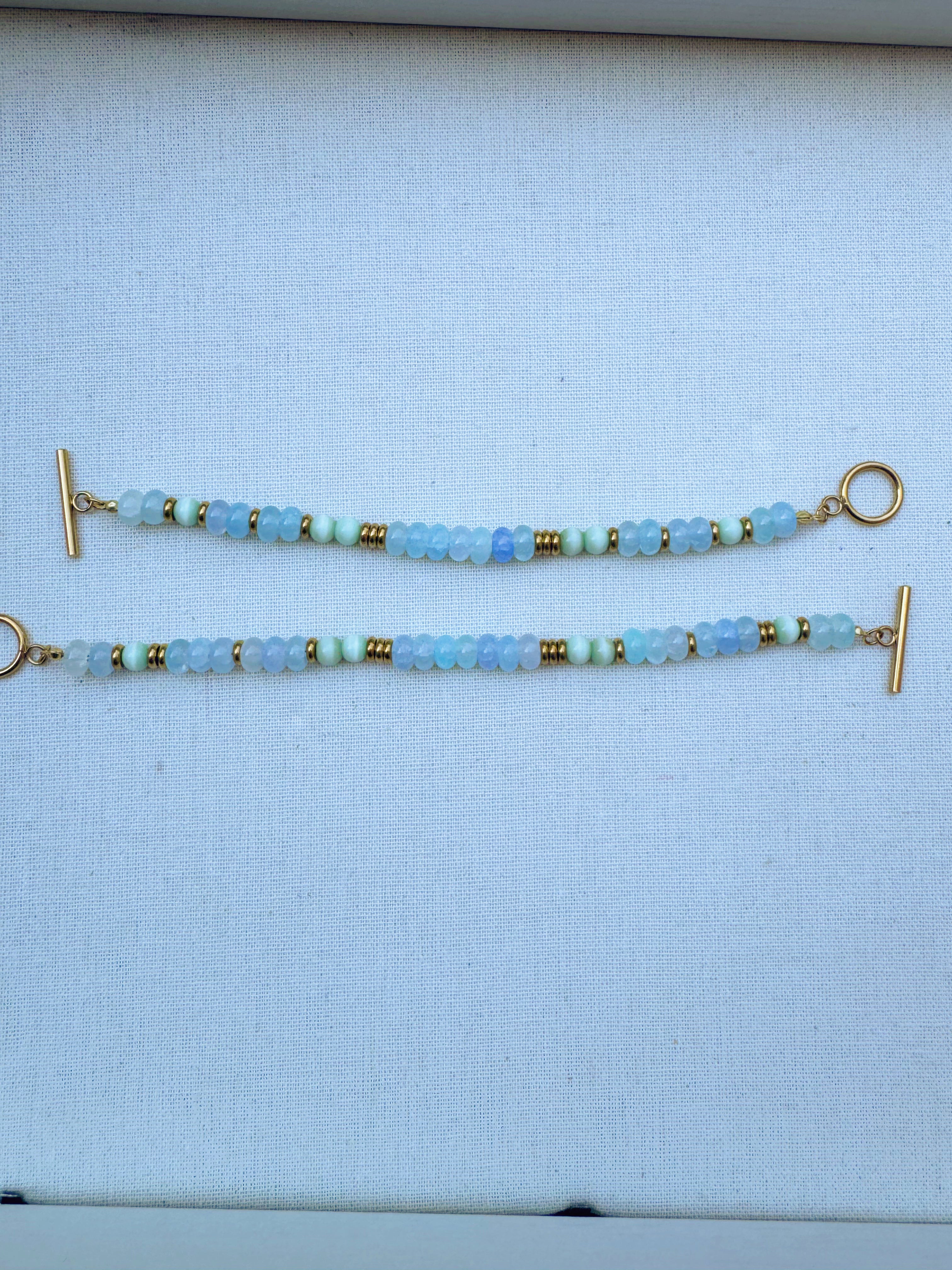 Green Cat's Eye & Aquamarine Toggle Bracelet